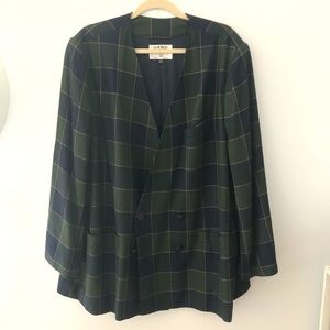 Vintage Collarless Double Breasted Plaid Blazer Suit Jacket Kasper Plus Size 22